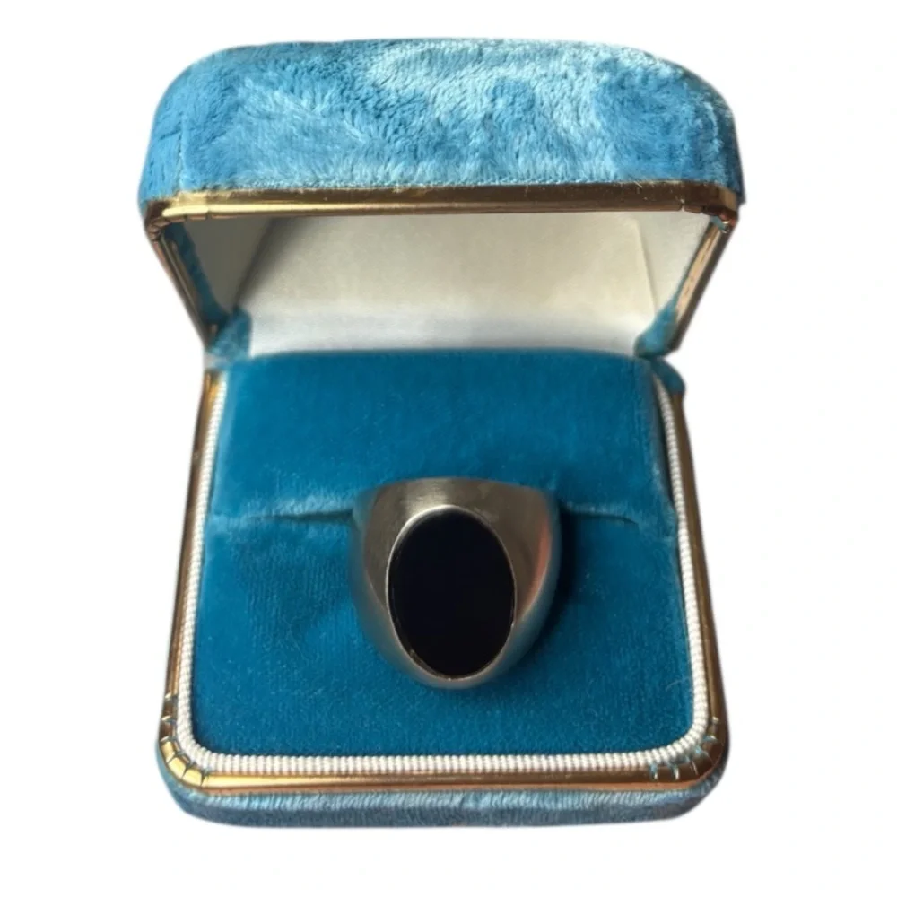 Vintage Mens Ring Mexican Silver Genuine Black Onyx Luxury Handcrafted Chunky